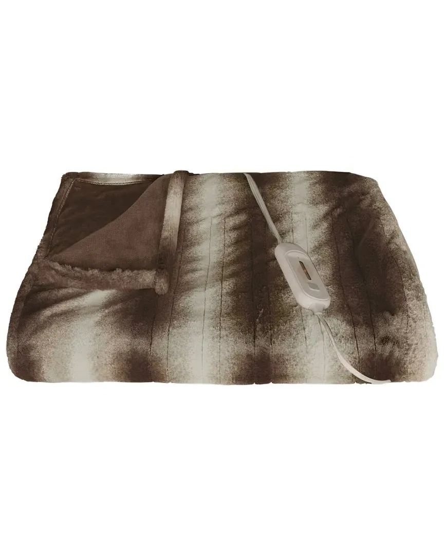 Natural Group Faux Fur Heated Throw - Brown image