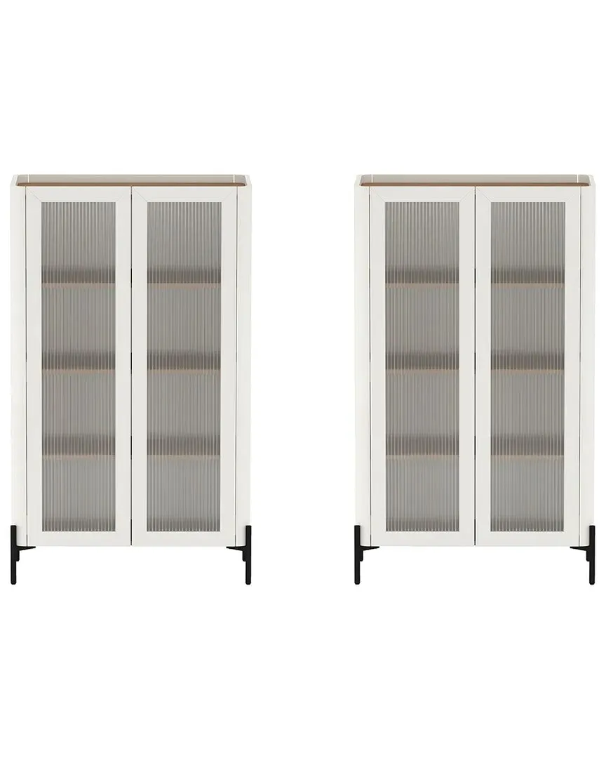 Abbey Ribbed Glass Cabinet Set with Storage - Brown