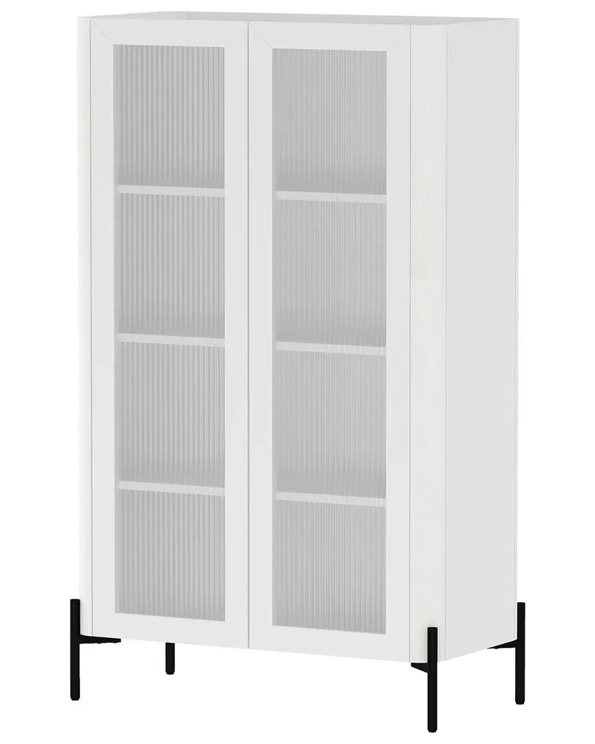 Abbey Ribbed Glass Cabinet with Storage - White