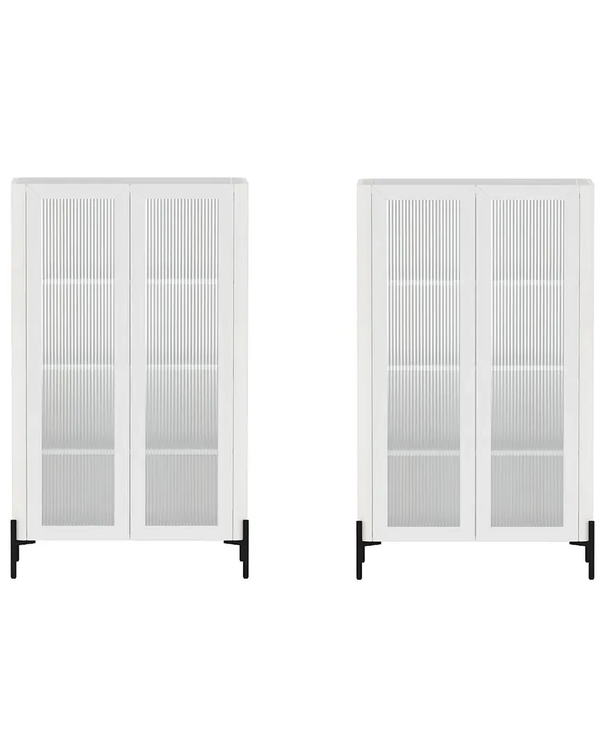 Abbey Ribbed Glass Cabinet with Storage - White