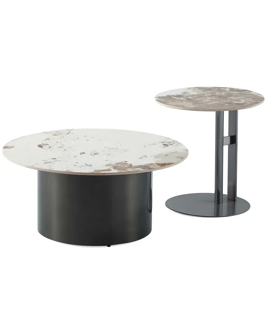 Alondra 2pc Coffee Table & End Table Set - Black, Stainless Steel