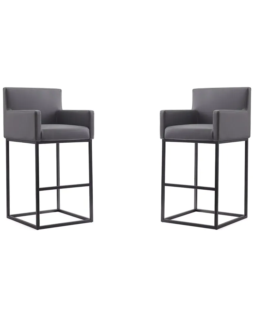 Ambassador Set of 2 Bar Stools - Grey, Metal