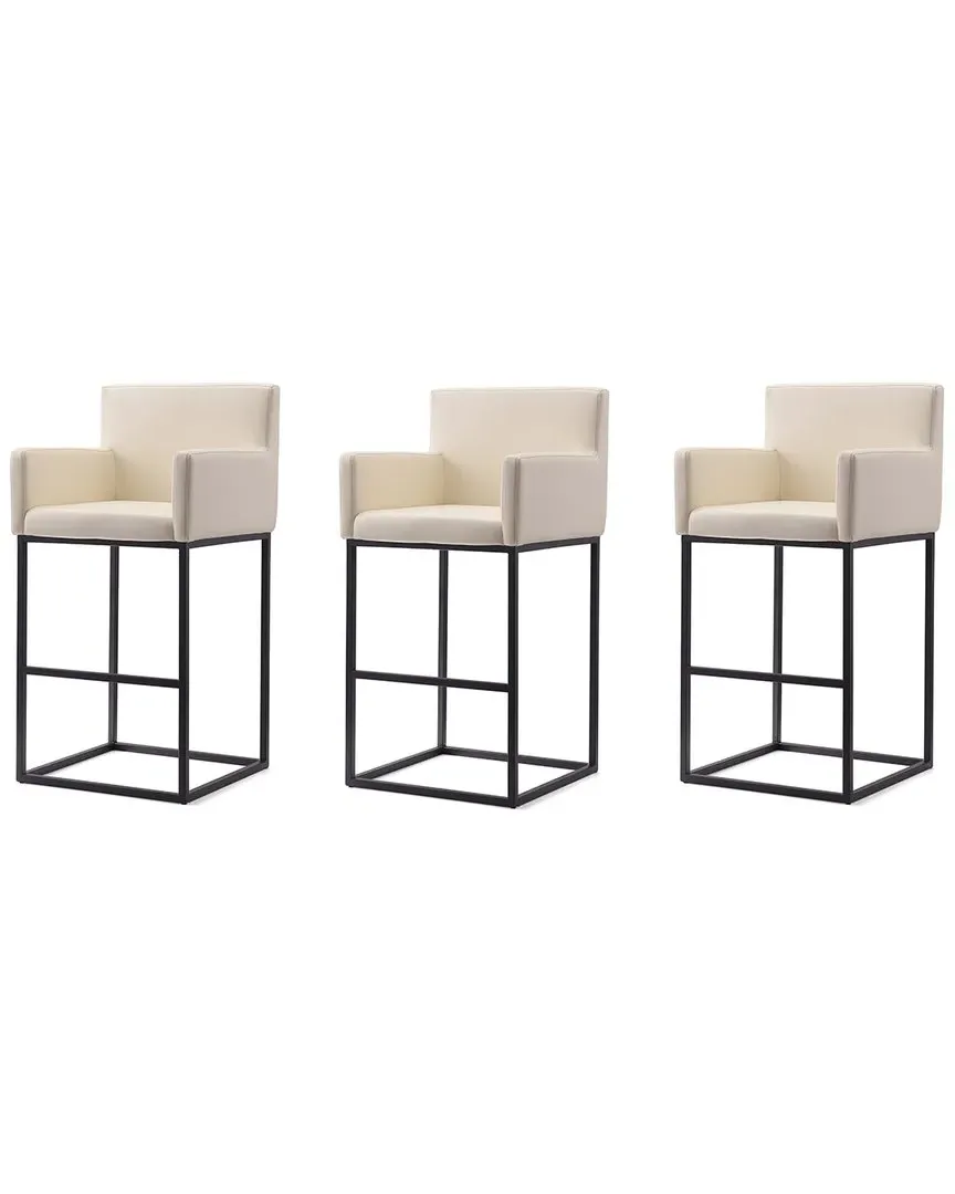 Ambassador Set of 3 Bar Stools - Cream, Metal image