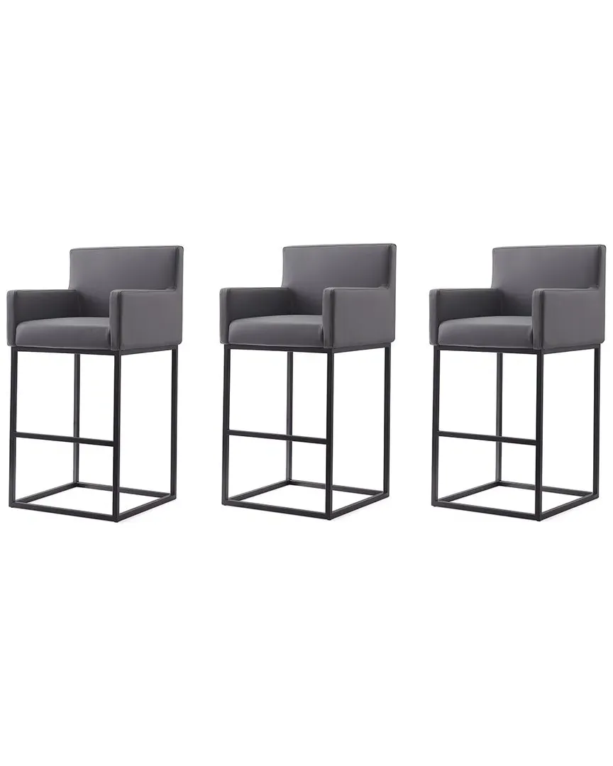 Ambassador Set of 3 Bar Stools - Grey, Metal