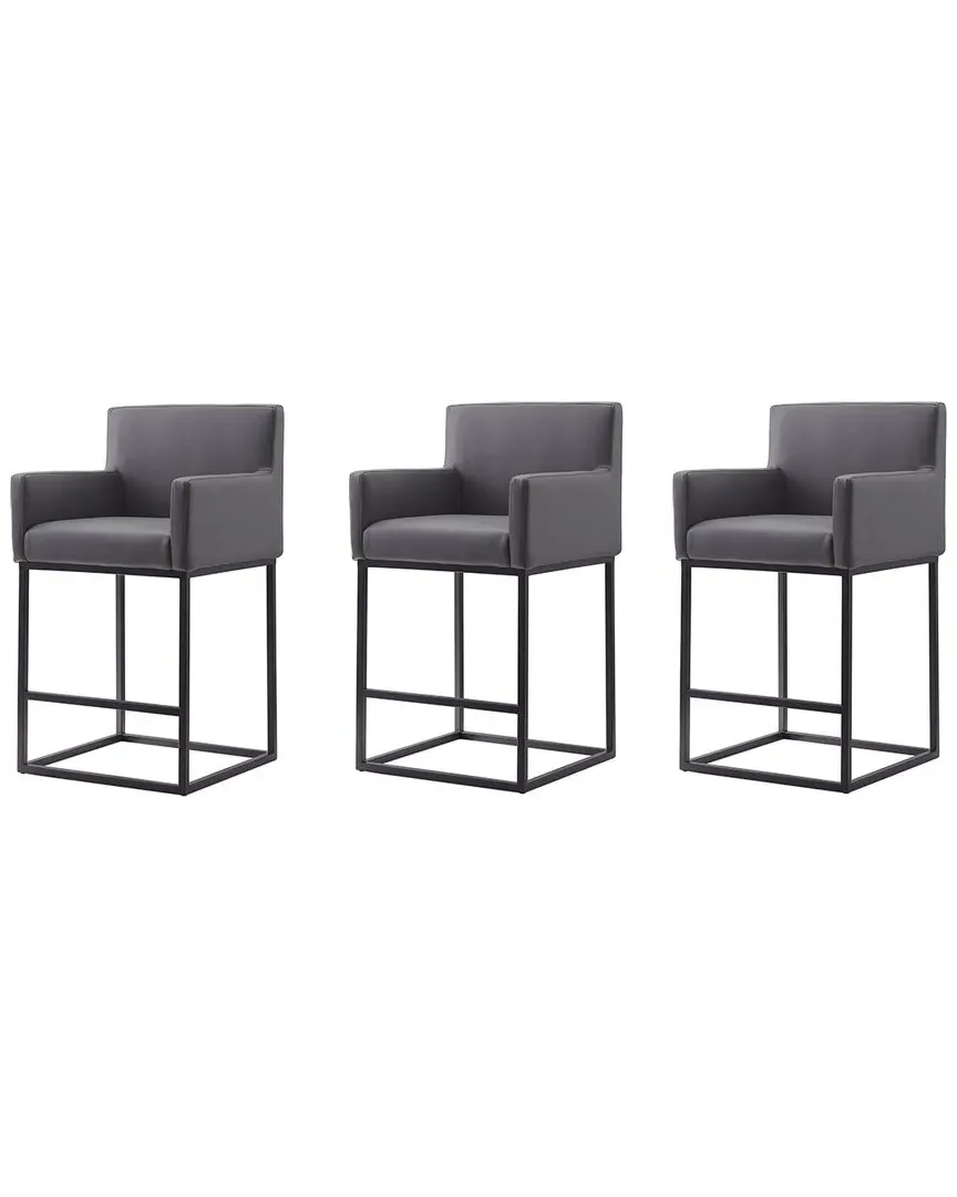 Ambassador Set of 3 Counter Stools - Grey, Metal