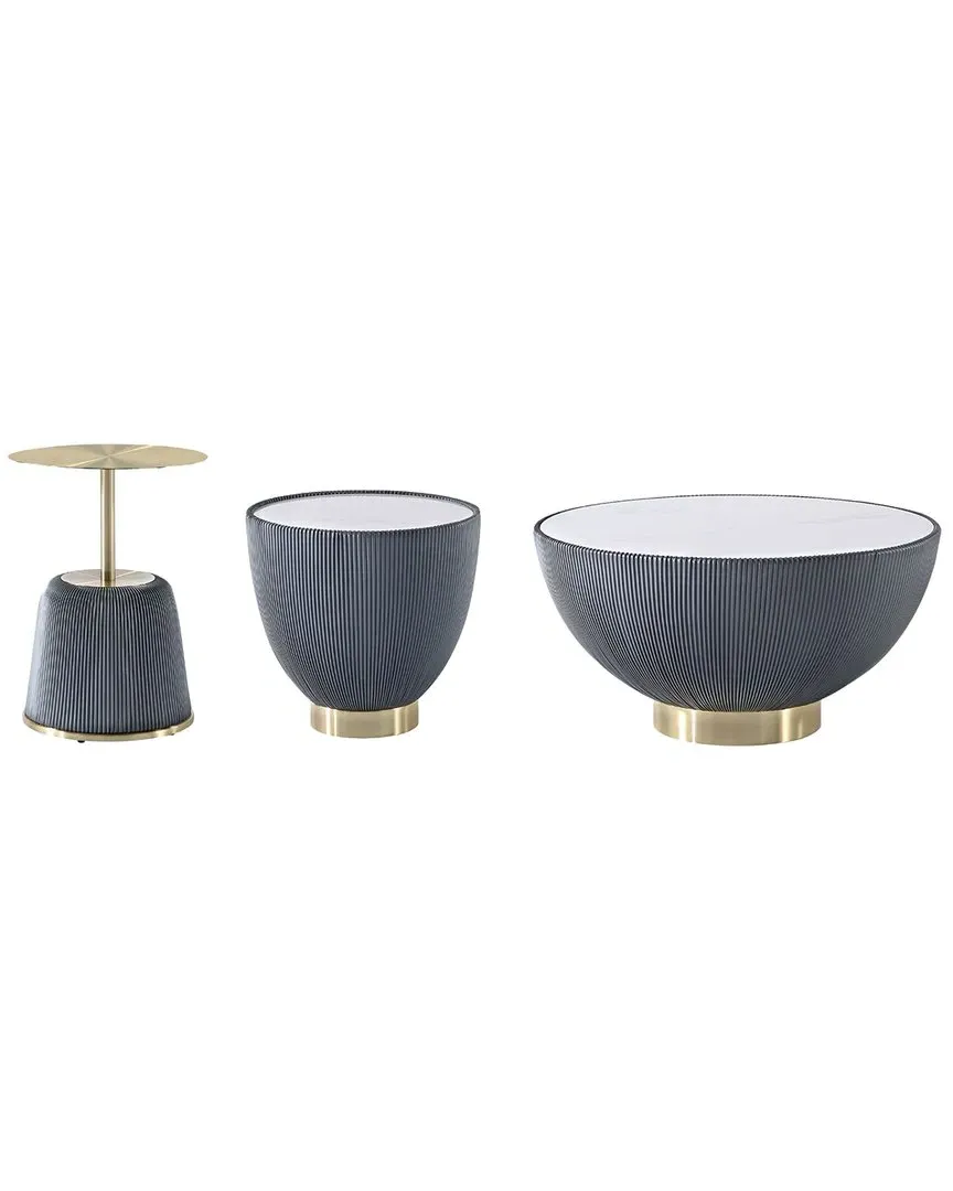 Anderson Coffee Table & 2 End Tables Set - Grey, Leatherette