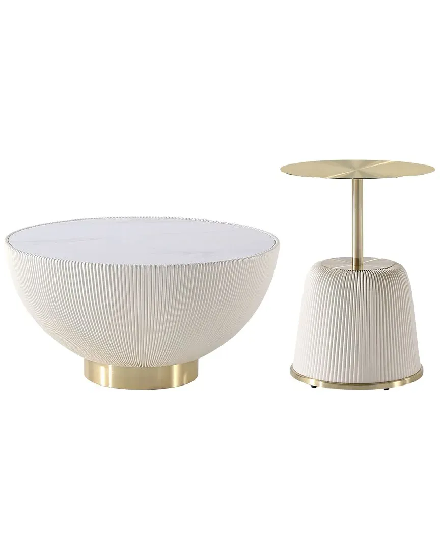 Anderson Coffee Table with End Table Set - Cream, Leatherette