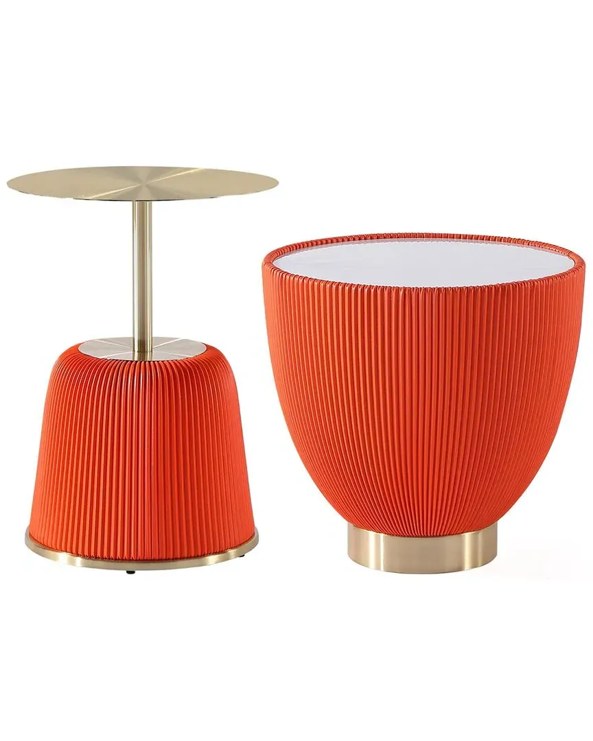 Anderson End Tables Set - Orange, Leatherette