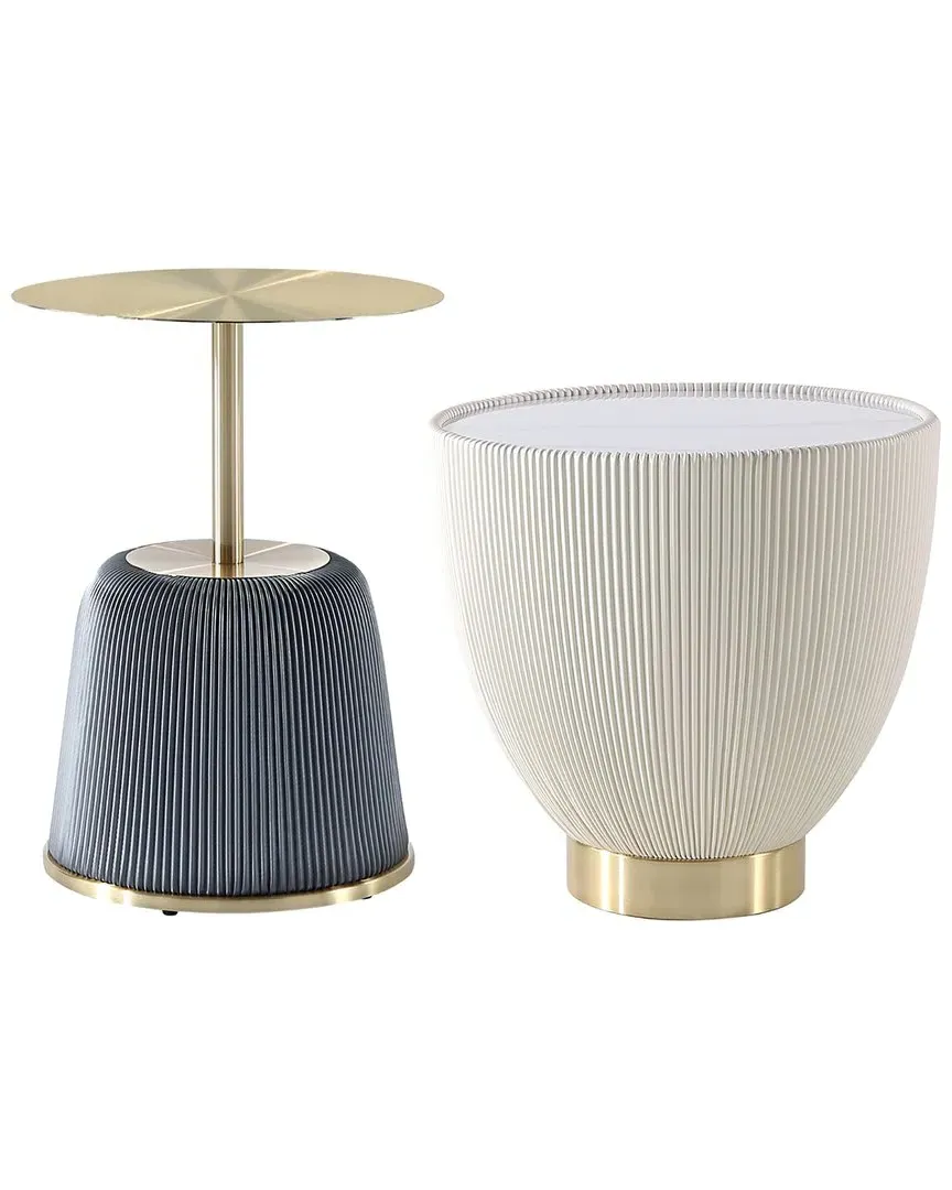 Anderson Set of 2 End Tables - Cream & Grey, Leatherette