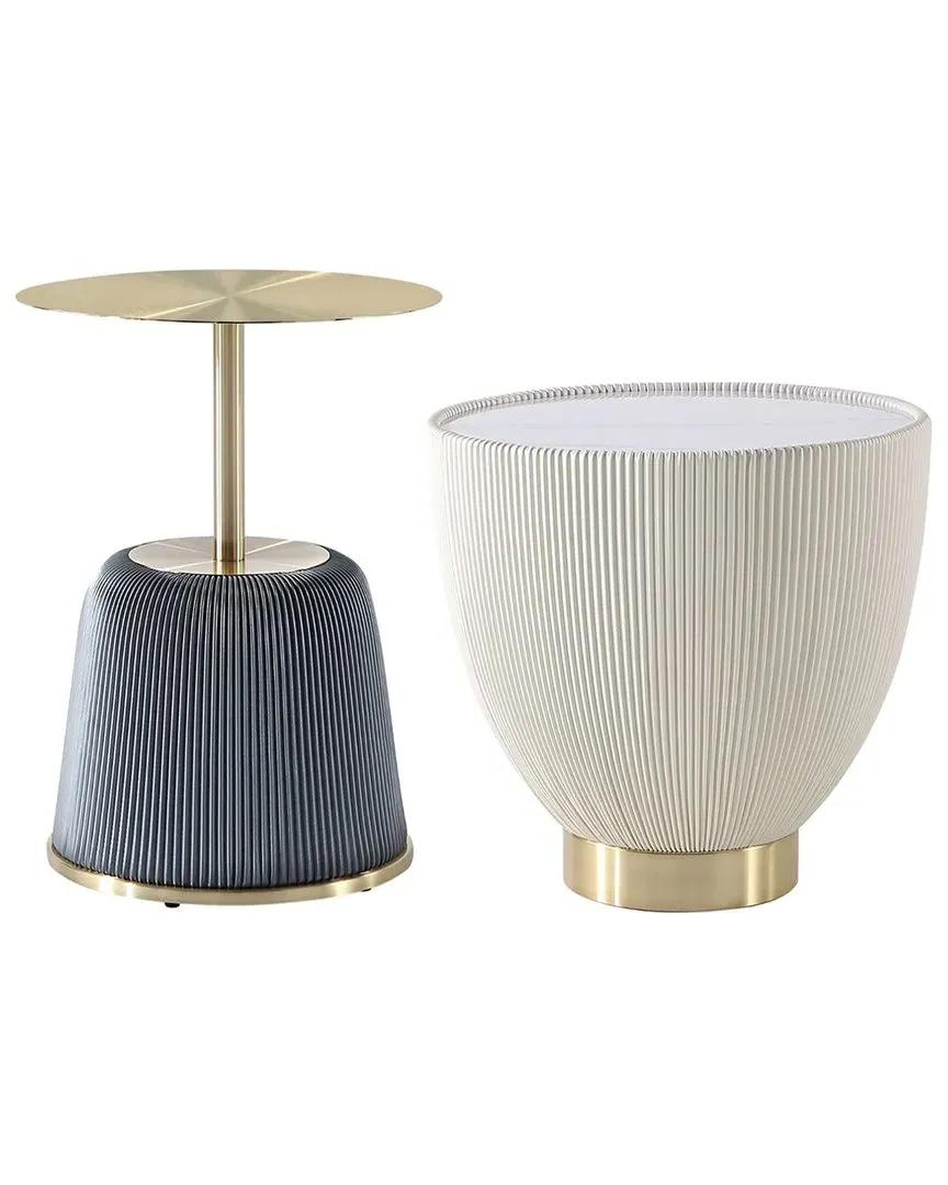 Anderson Set of 2 End Tables - Cream, Leatherette