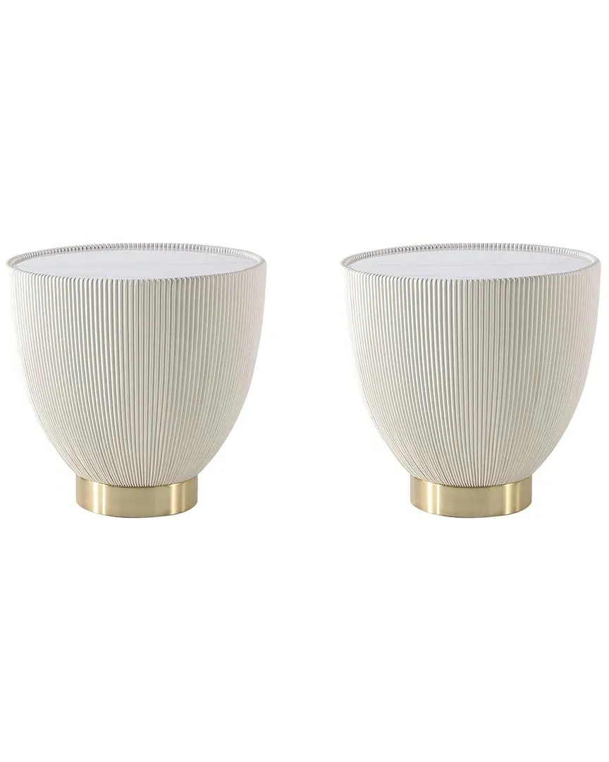 Anderson Set of 2 Upholstered End Tables - Cream, Leatherette