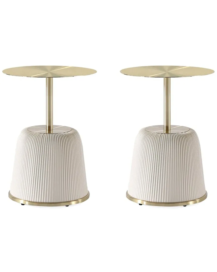 Anderson Set of 2 Upholstered End Tables - Cream, Leatherette