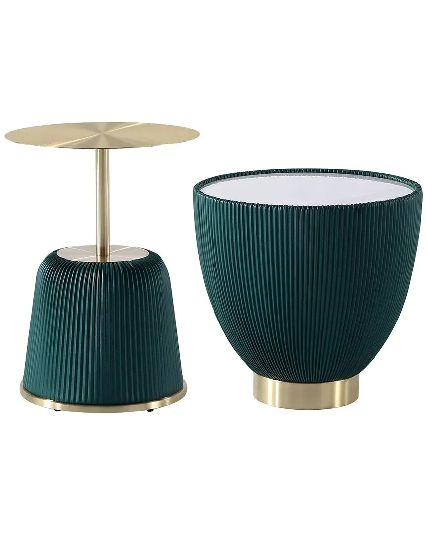 Anderson Set of 2 Upholstered End Tables - Green, Leatherette