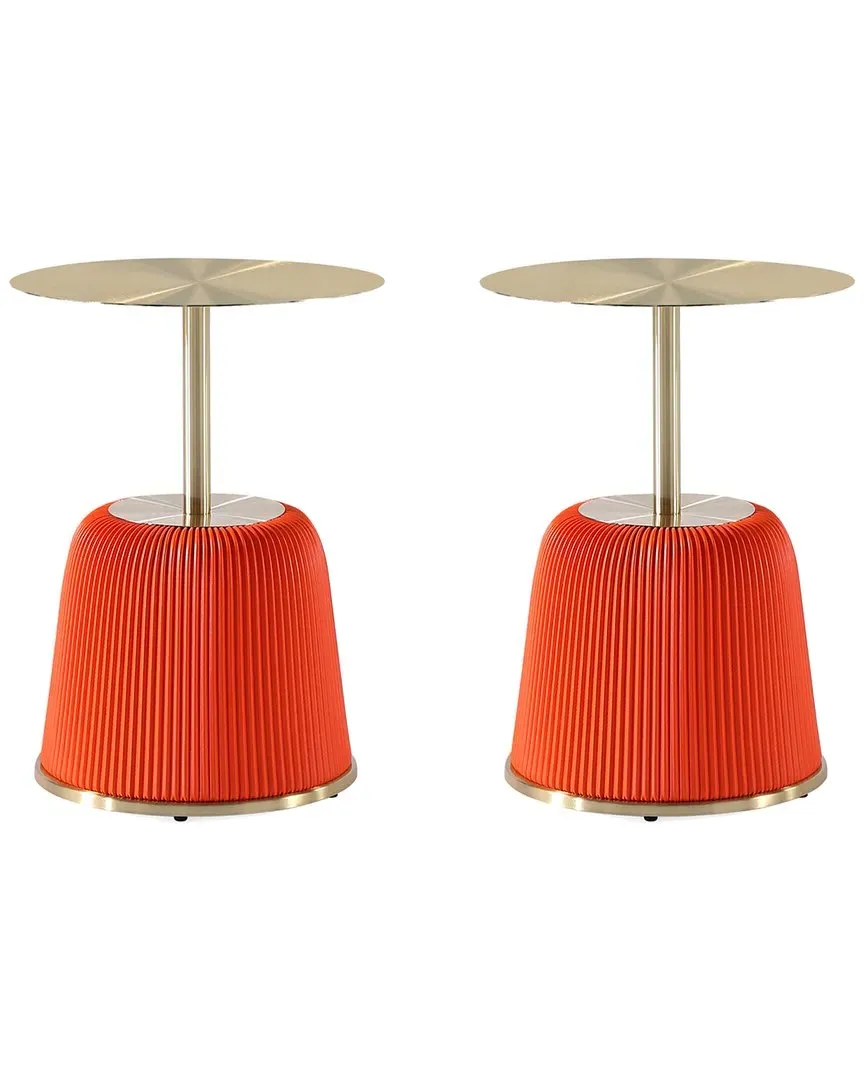 Anderson Set of 2 Upholstered End Tables - Orange, Leatherette