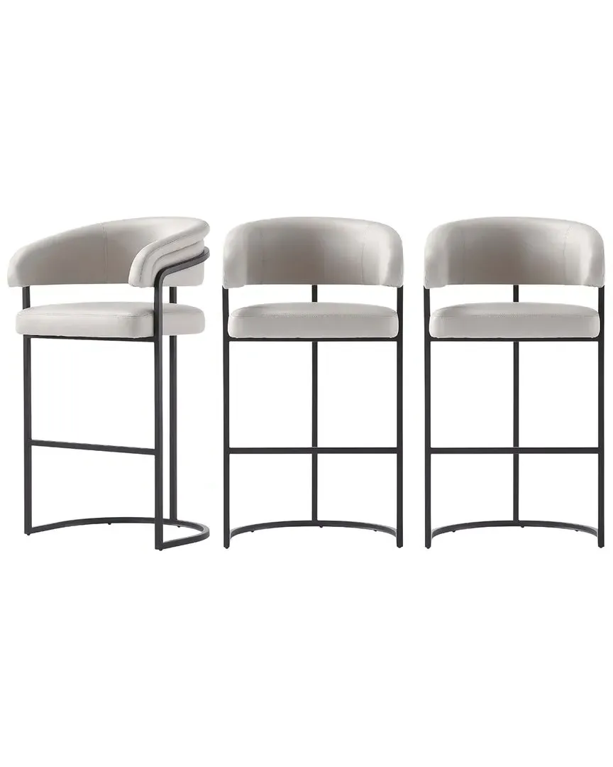 Augusta Set of 3 Barstools with Backrest - Light Grey, Metal image