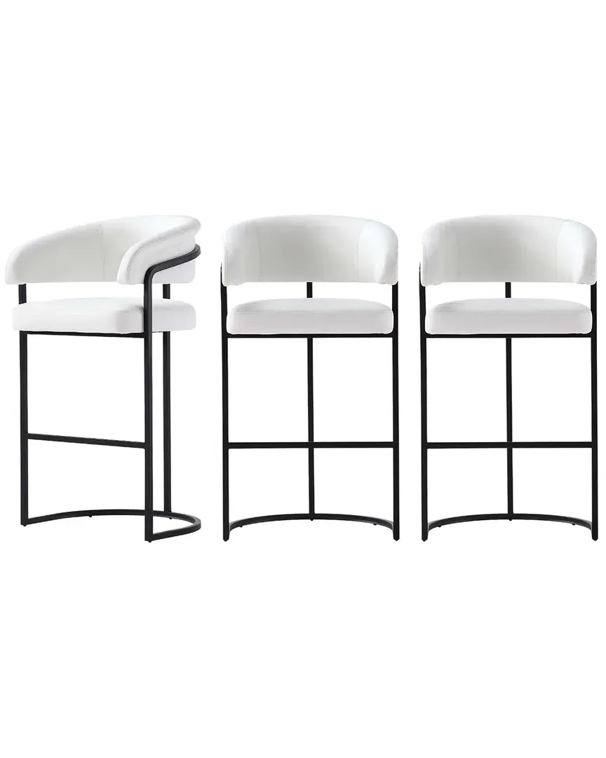 Augusta Set of 3 Barstools with Backrest - White, Metal