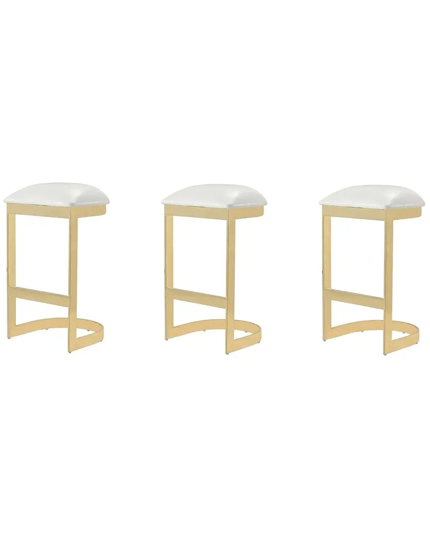 Aura Bar Stools Set of 3 - White, Stainless Steel image
