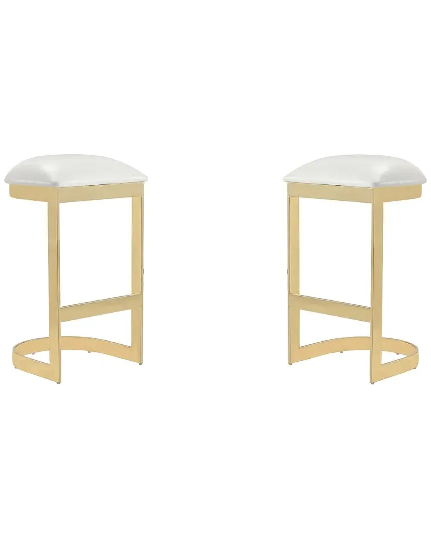 Aura Set of 2 Bar Stools - White, Stainless Steel image