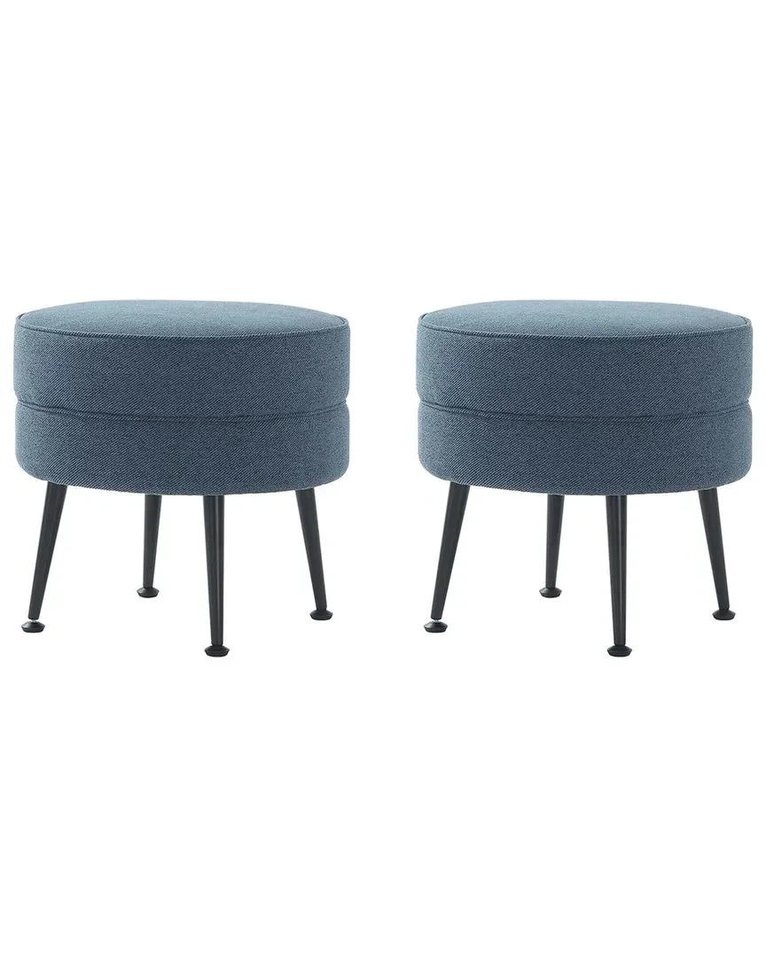 Bailey Upholstered Ottoman - Blue, Polyester Blend