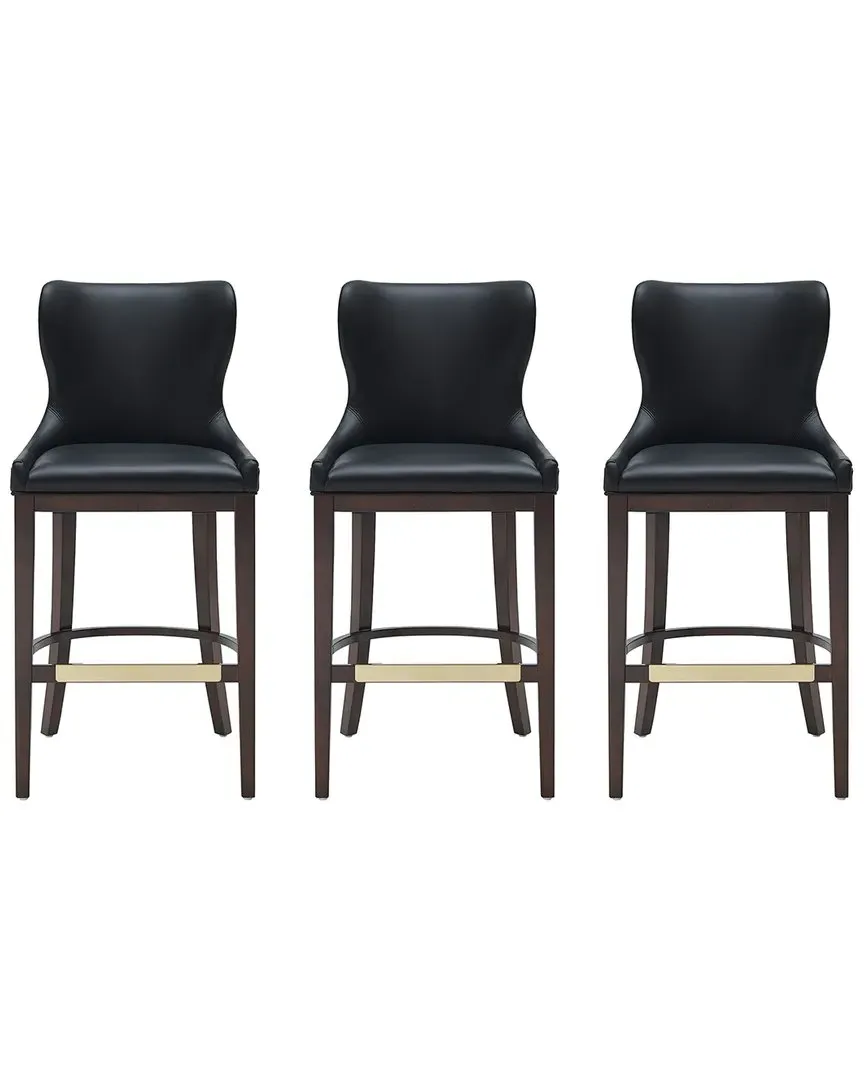 Blair Set of 3 Barstools with Backrest - Black, Leatherette