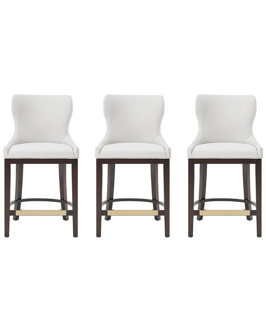 Blair Set of 3 Counter Stools with Backrest - White, Leatherette