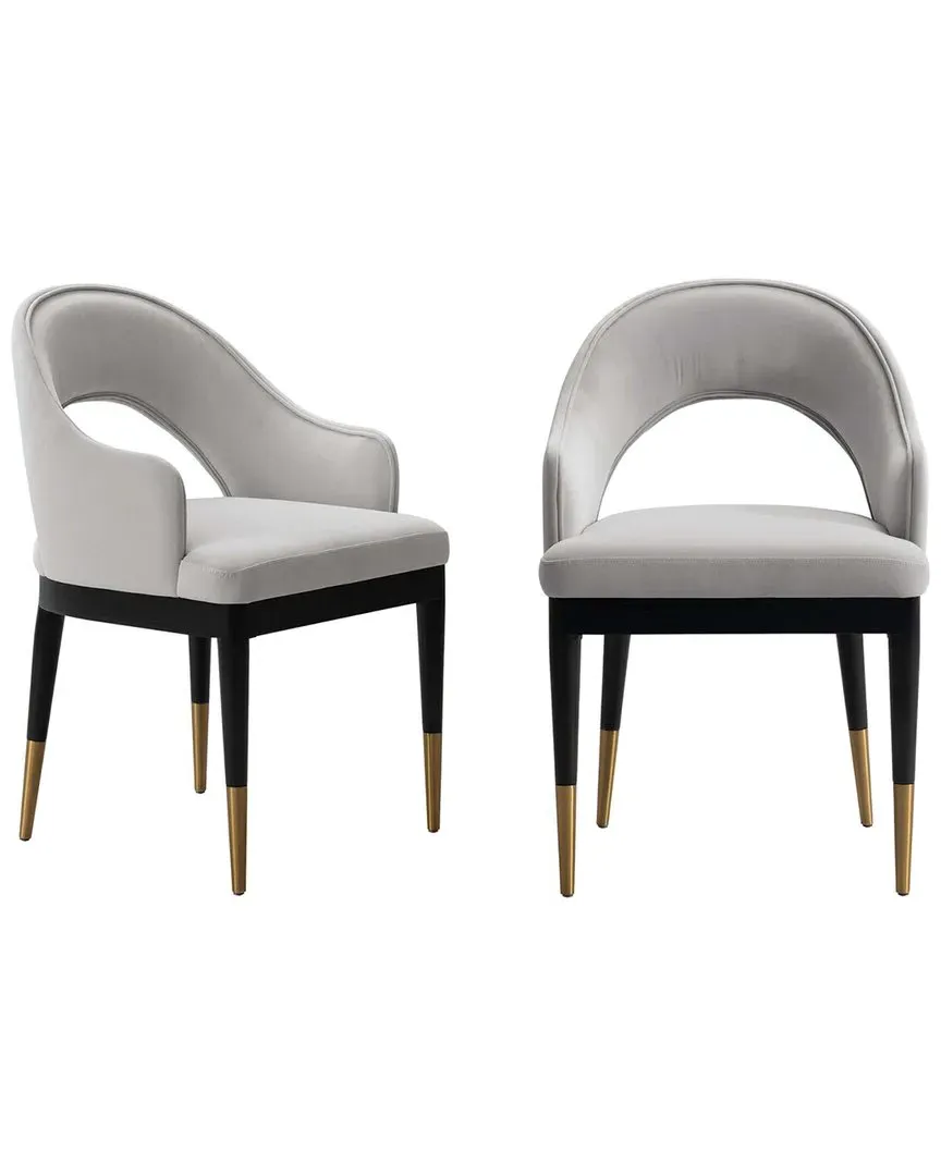 Carrington Velvet Dining Armchair Set of 2 - Grey, Birch Wood