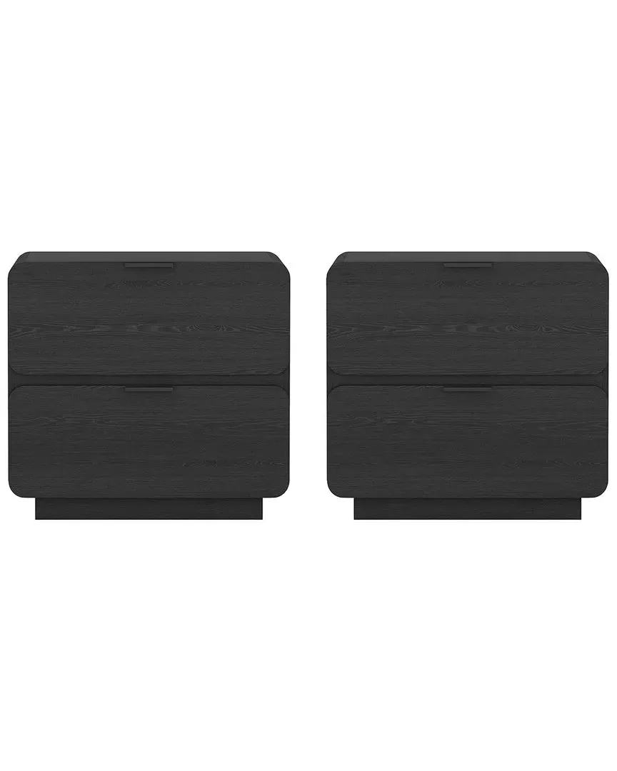 Chrystie 2-Drawer Nightstand Set of 2 - Black, MDF image
