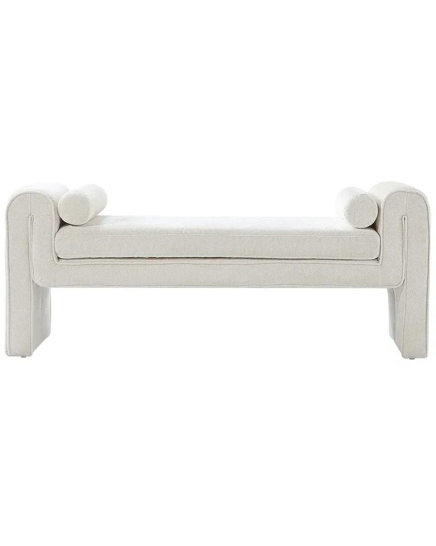 Concord Chenille Bench with Bolster Pillows - White