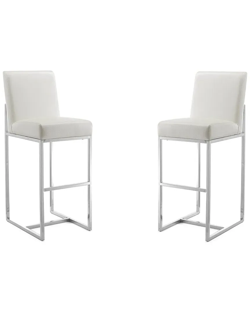 Element Bar Stools Set of 2 - Pearl White, Stainless Steel