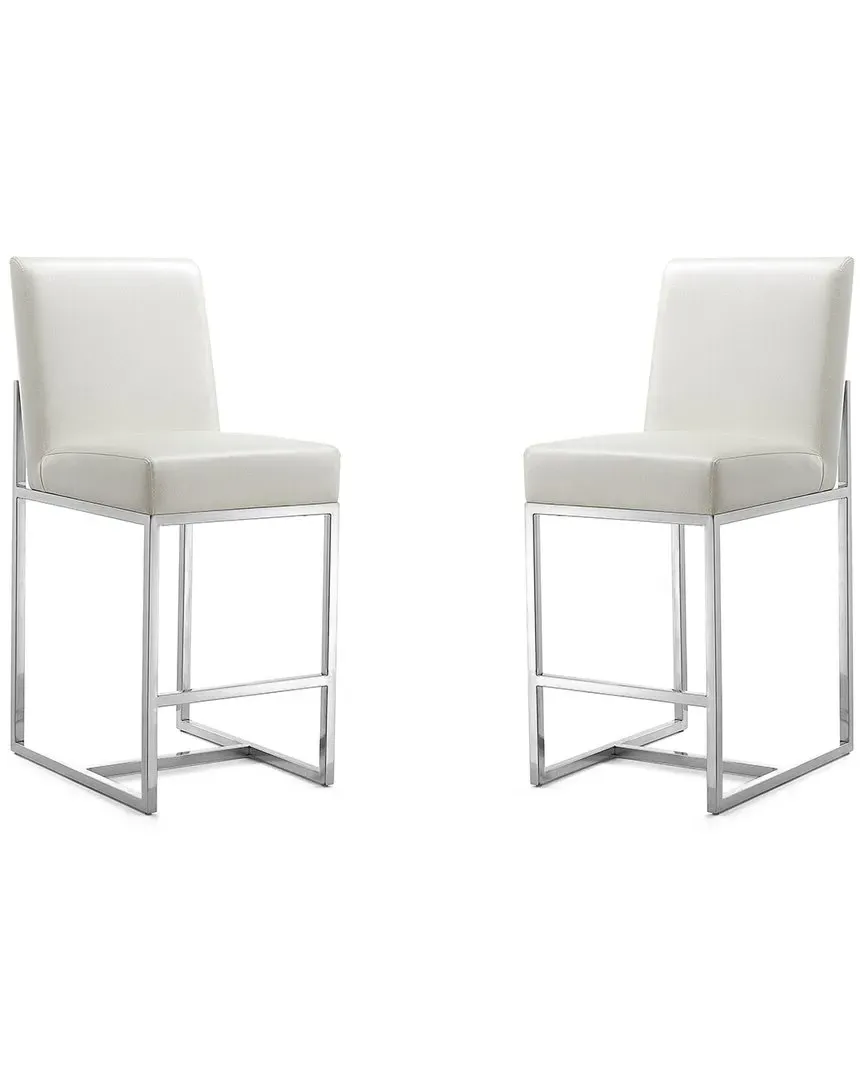 Element Counter Stools Set of 2 - Pearl White, Stainless Steel