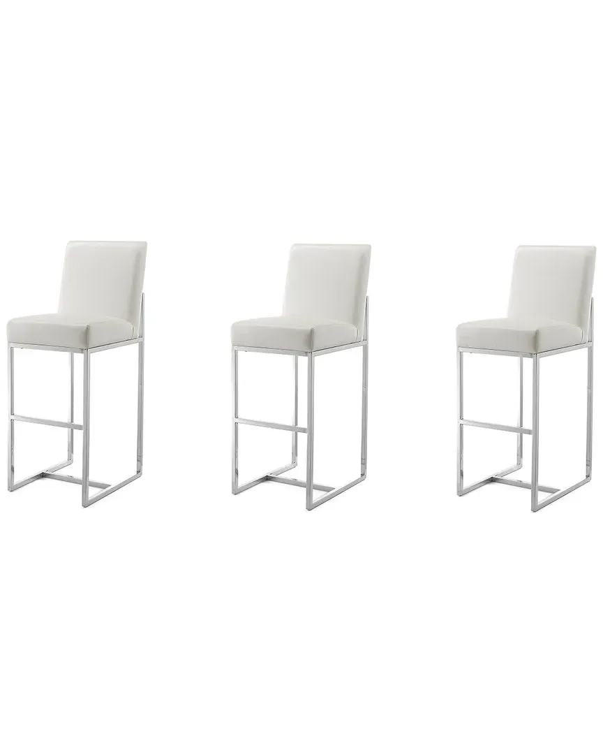 Element Set of 3 Bar Stools - Pearl White, Stainless Steel