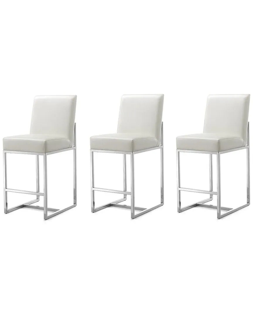 Element Set of 3 Counter Stools - Pearl White, Stainless Steel