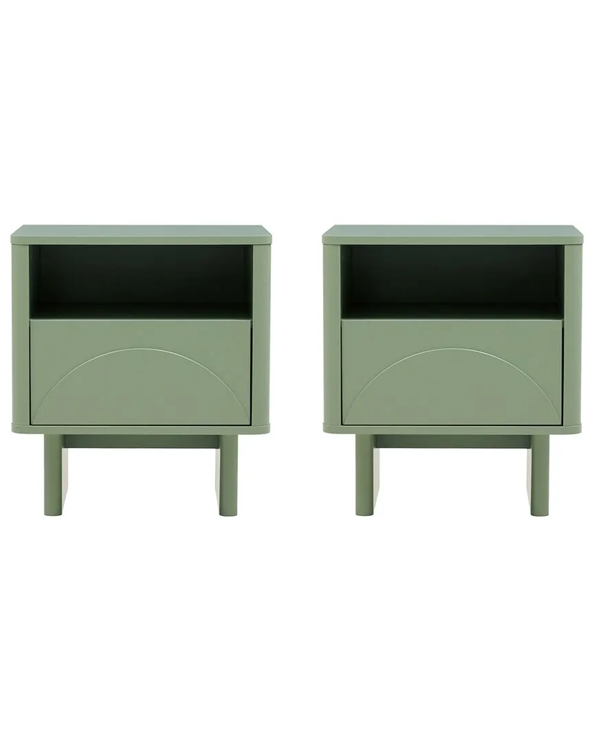 Ella Nightstand Set with Drawer - Green, MDF
