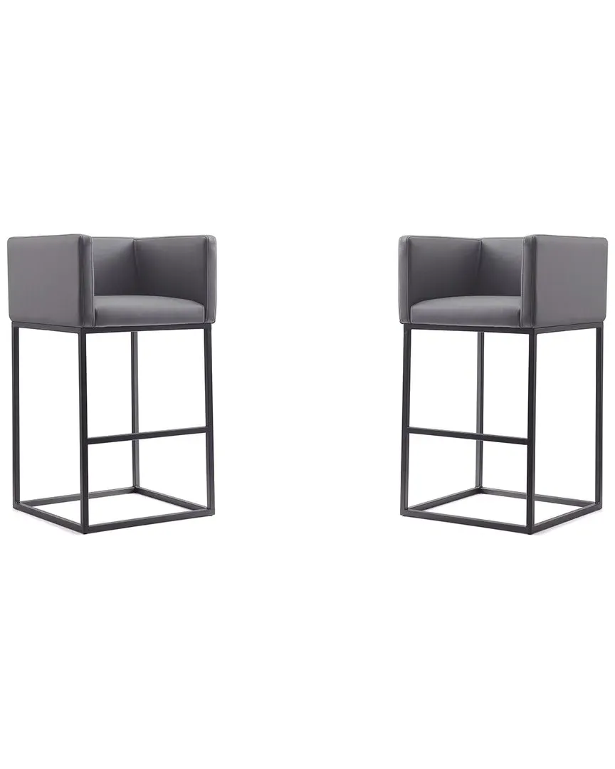 Embassy Set of 2 Bar Stools - Grey, Metal