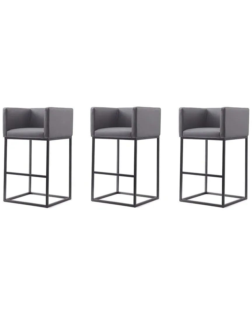 Embassy Set of 3 Bar Stools - Grey, Metal