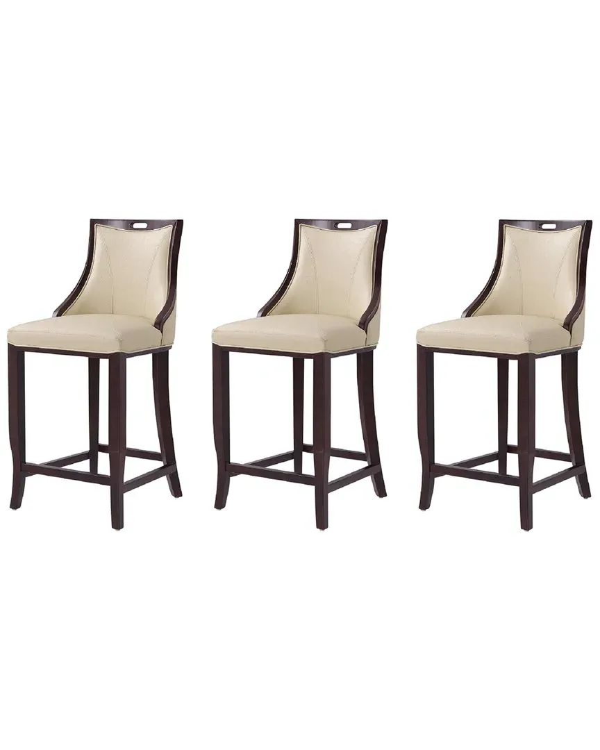 Emperor Set of 3 Bar Stools - Cream, Beech Wood