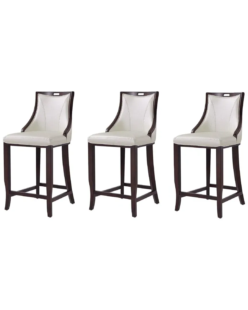 Emperor Set of 3 Bar Stools - Pearl White, Beech Wood