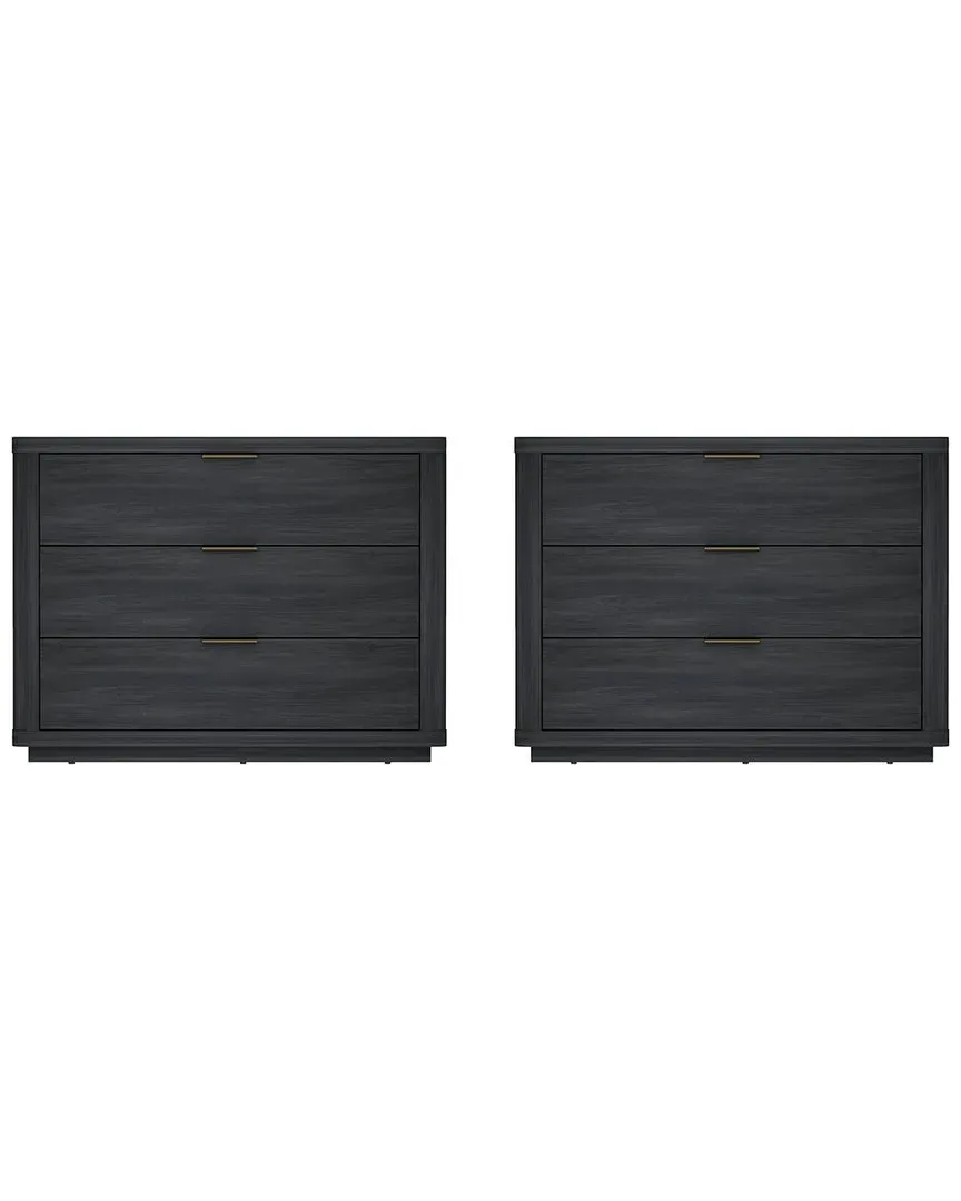 Evelyn Nightstand with 3 Full Extension Drawers - Charcoal Grey, MDF