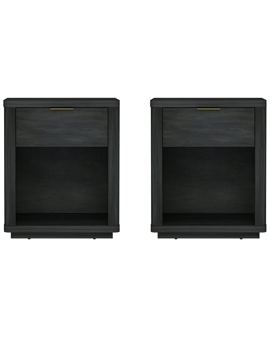 Evelyn Set of 2 Nightstands with Full Extension Drawers - Charcoal Grey