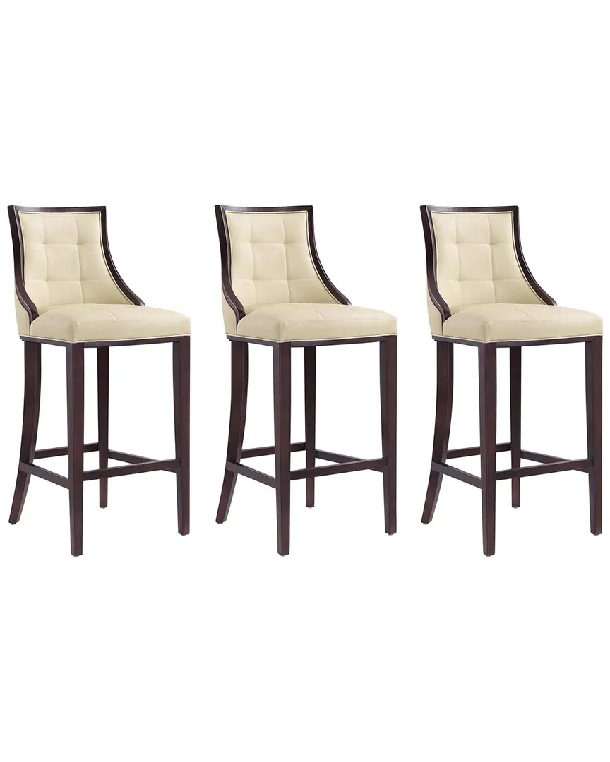 Fifth Avenue Set of 3 Bar Stools - Cream, Beech Wood