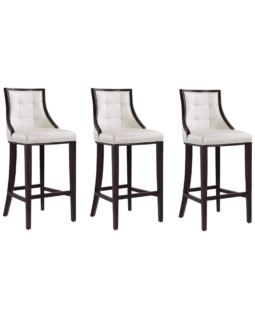 Fifth Avenue Set of 3 Bar Stools - Pearl White, Beech Wood