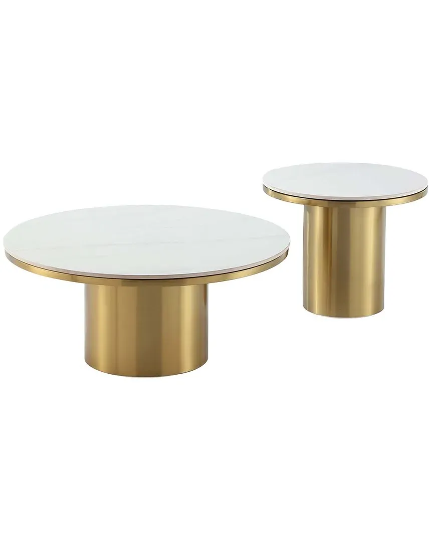 Glenn 2pc Coffee Table & End Table Set - Gold, Stainless Steel