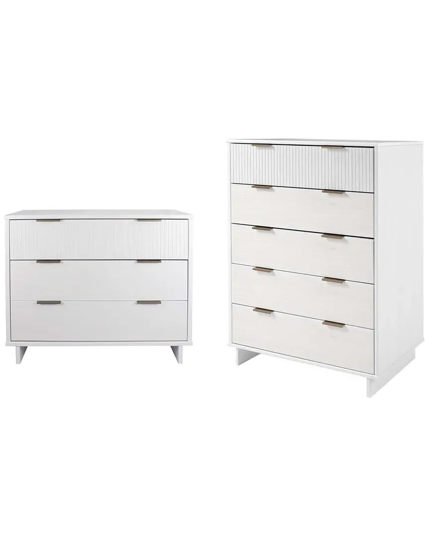 Granville Chest & Dresser Set - White, Pine Wood