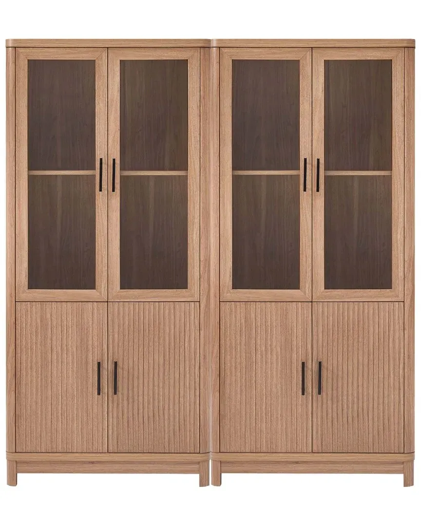 Jodie 2-Piece Bookcase Set with Glass Doors - Brown image
