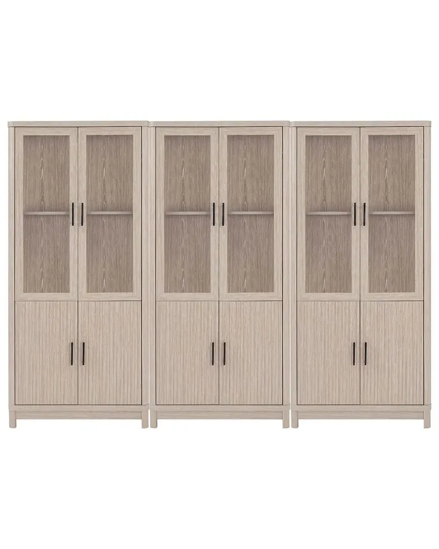 Jodie 3-Piece Bookcase Set with Glass Doors - Whitewashed Oak