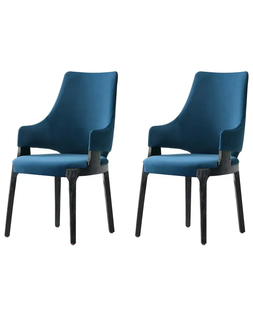 Kara Dining Arm Chair Set - Blue, Velvet