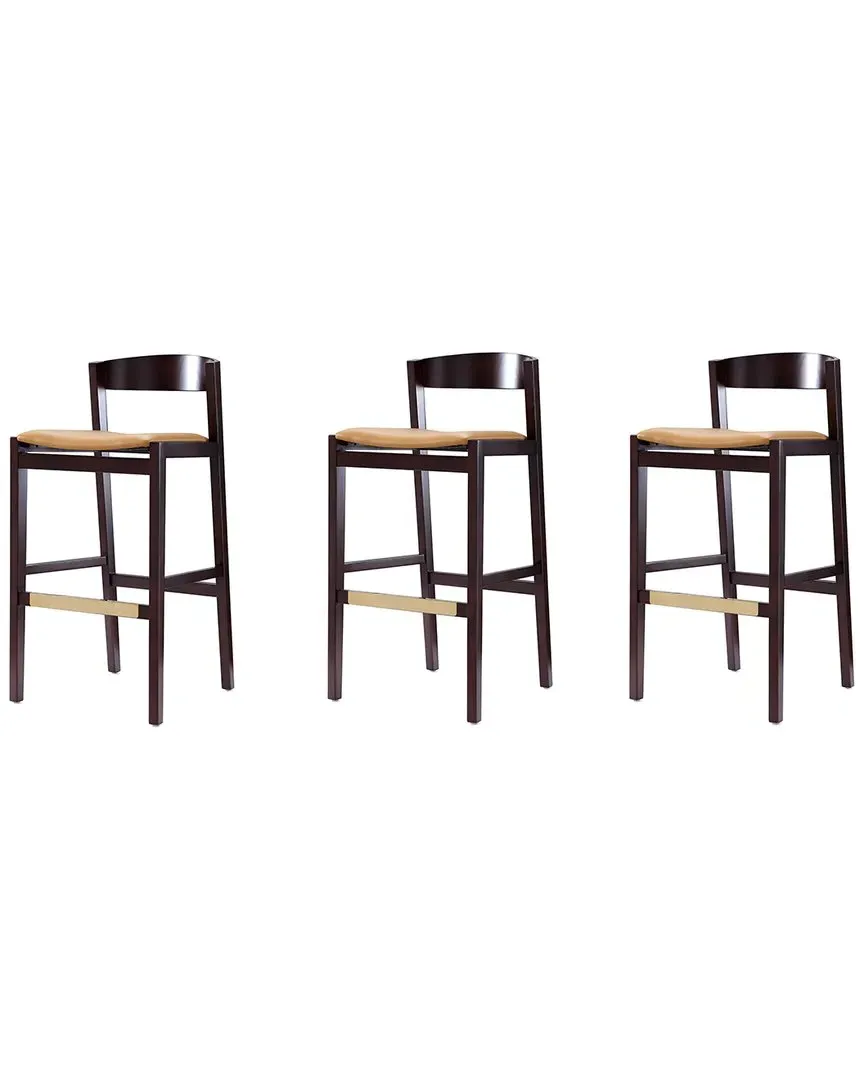 Klismos Set of 3 Bar Stools - Camel, Beech Wood