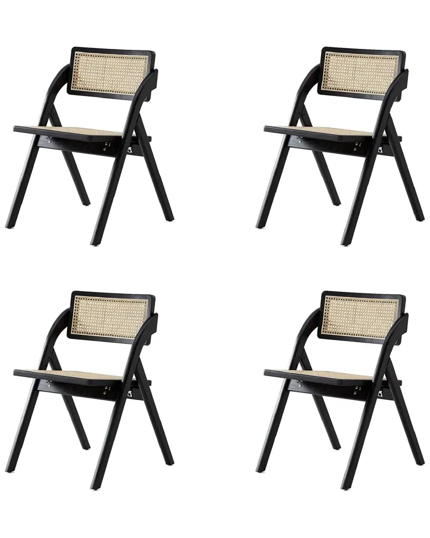 Lambinet Set of 4 Folding Dining Chairs - Black, Ash Wood image