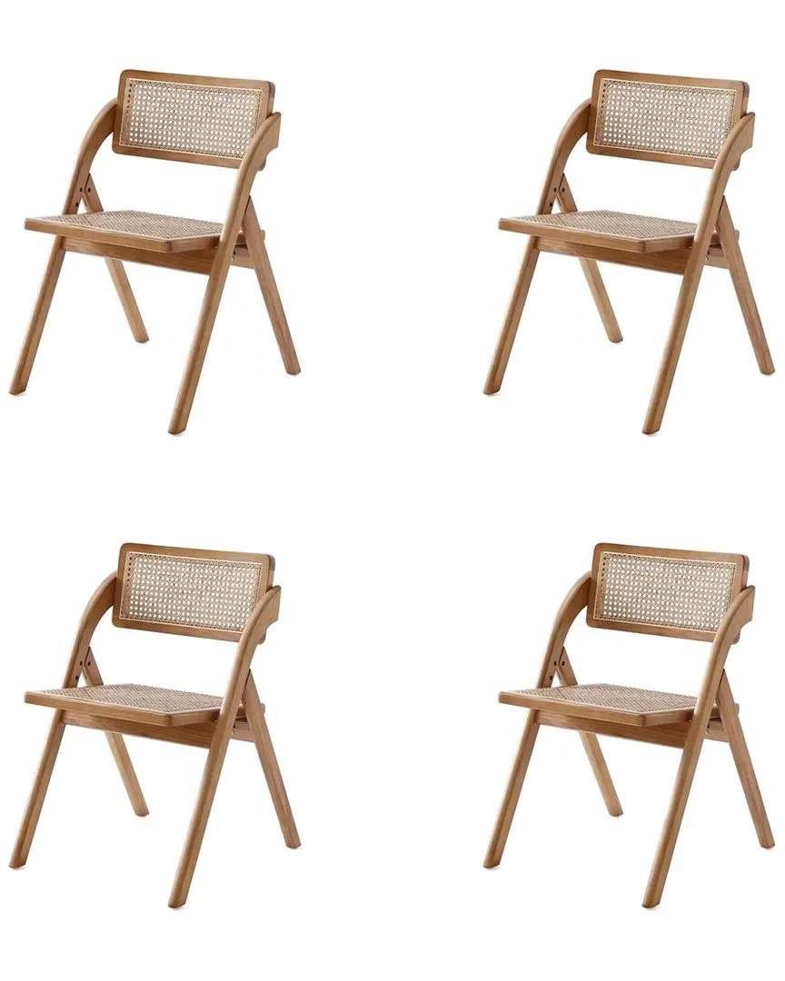 Lambinet Set of 4 Folding Dining Chairs - Natural, Ash Wood