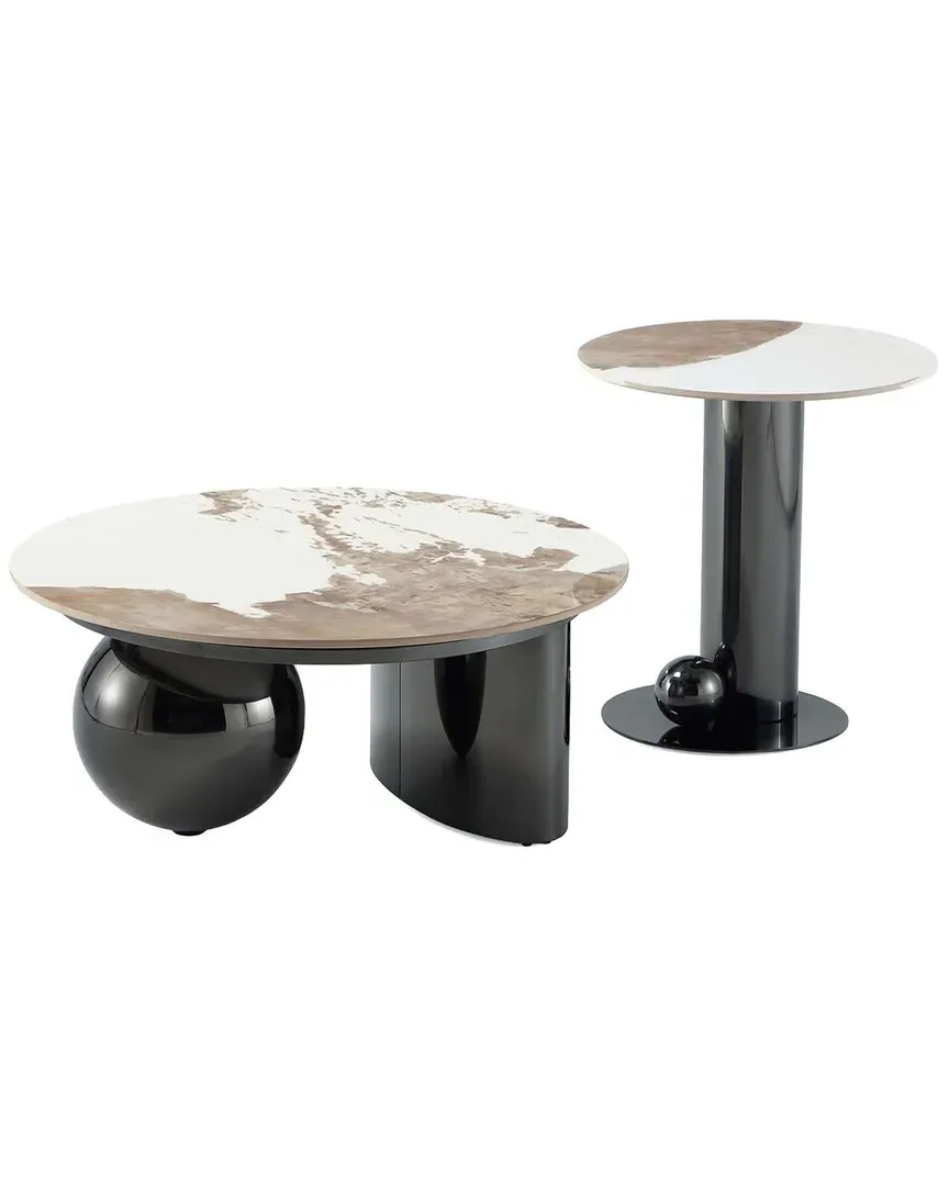 Laurel 2pc Coffee Table & End Table Set - Black, Stainless Steel